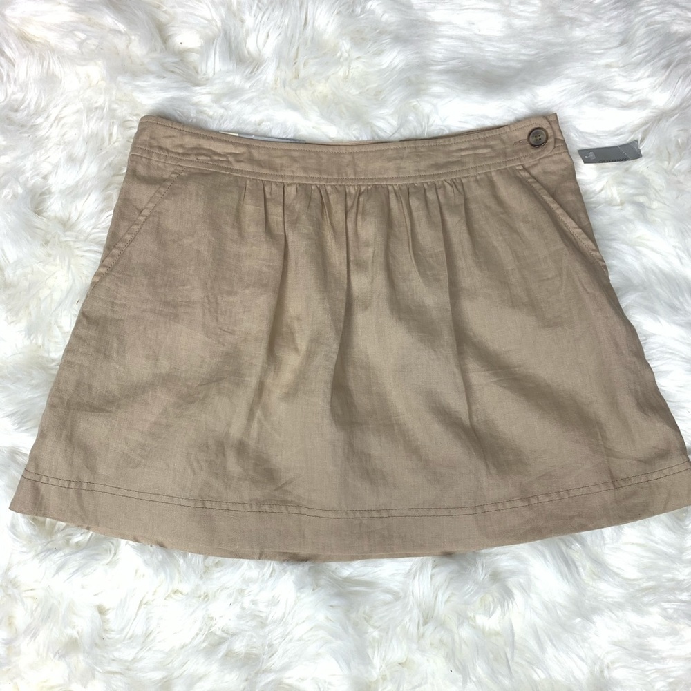 Khaki Mini 100% linen Skirt Size 12